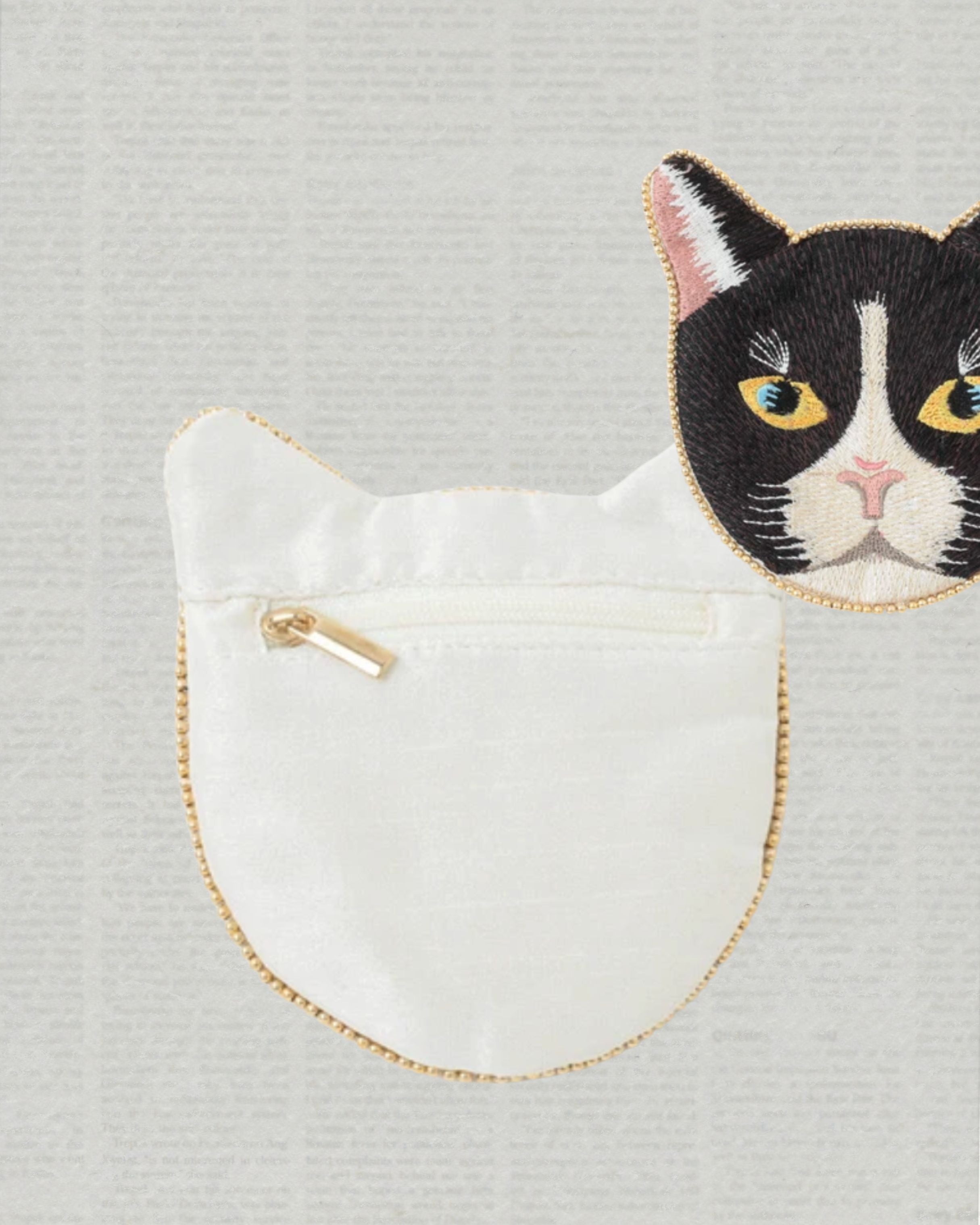 印度職人手作_珠繡貓咪扁平收納包
