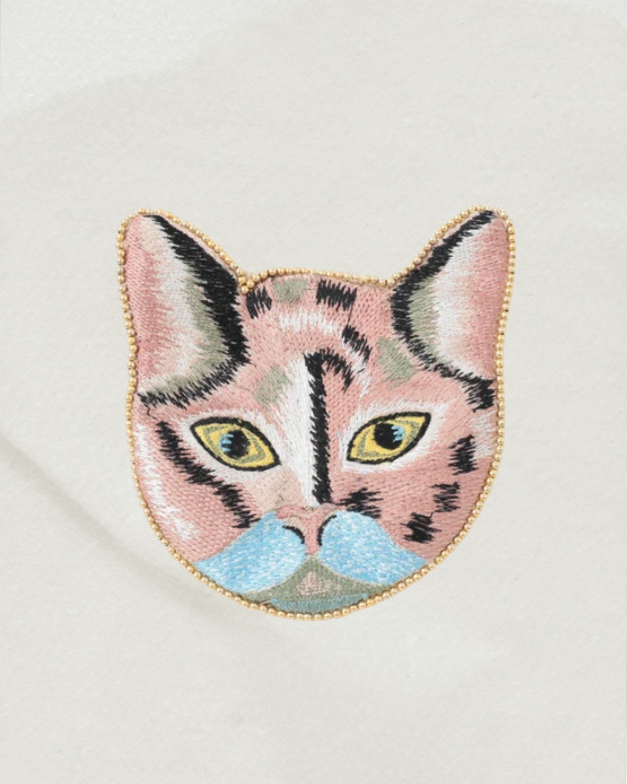 印度職人手作_珠繡貓咪扁平收納包