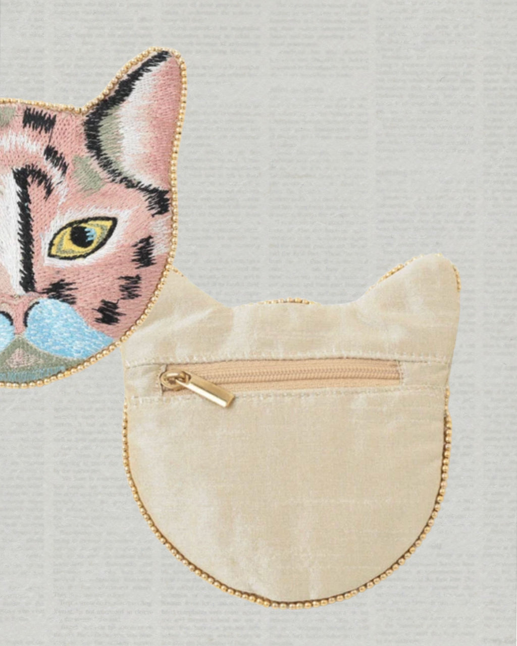 印度職人手作_珠繡貓咪扁平收納包