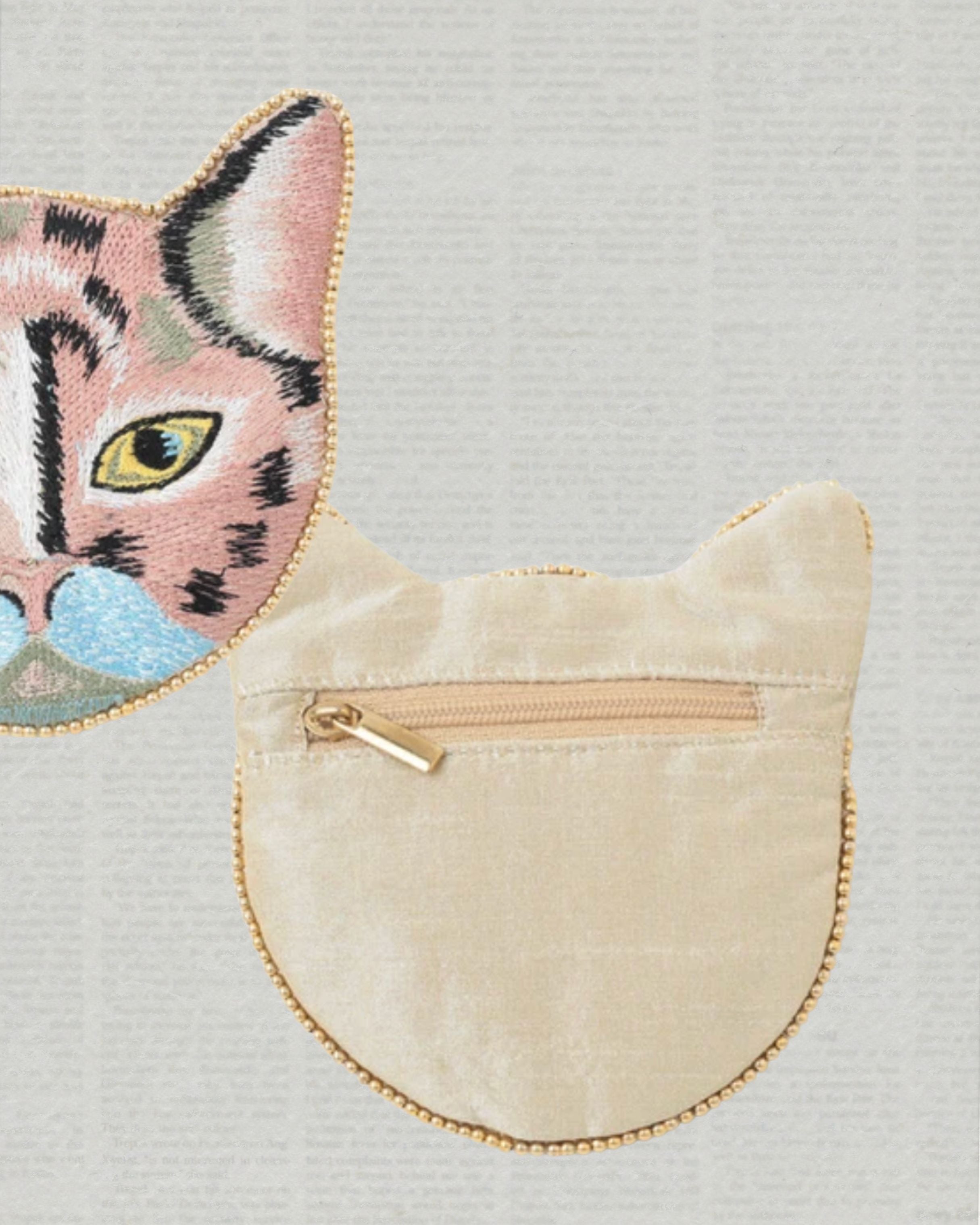 印度職人手作_珠繡貓咪扁平收納包