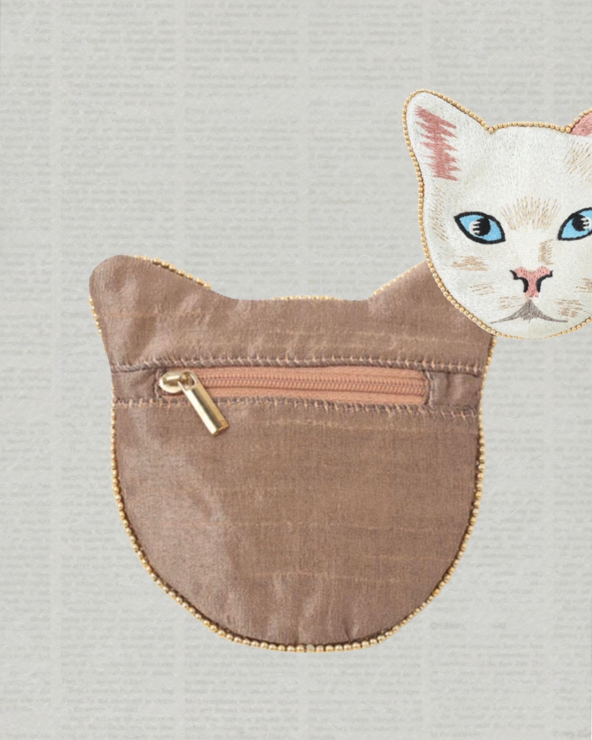 印度職人手作_珠繡貓咪扁平收納包