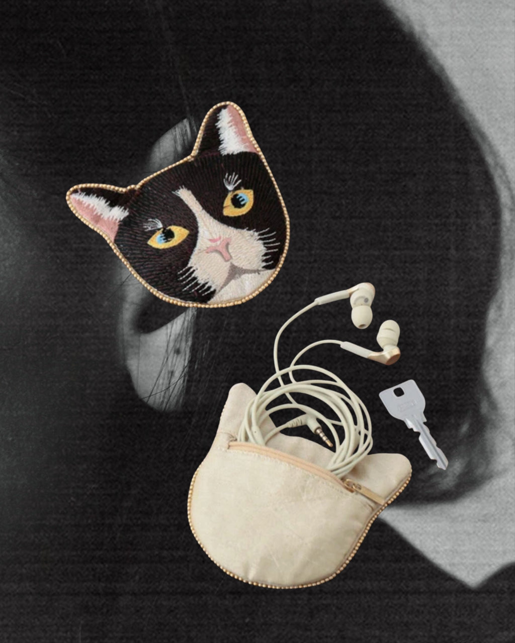 印度職人手作_珠繡貓咪扁平收納包