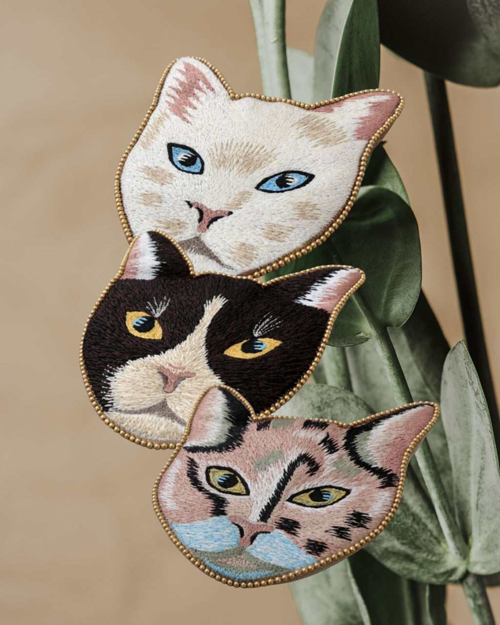 印度職人手作_珠繡貓咪扁平收納包