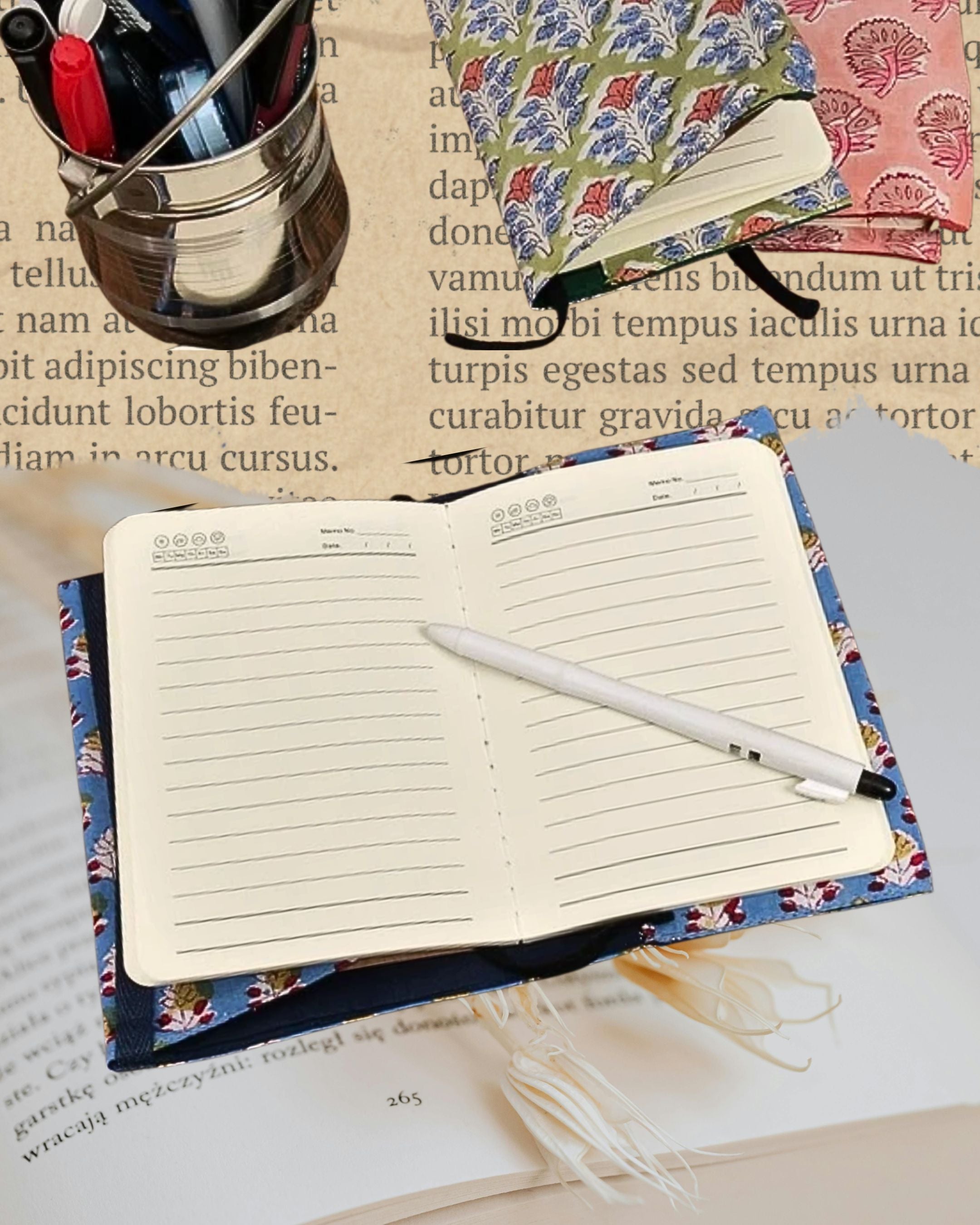 【印度職人手作】繁花盛開・手工紙棉書衣 (附筆記本)