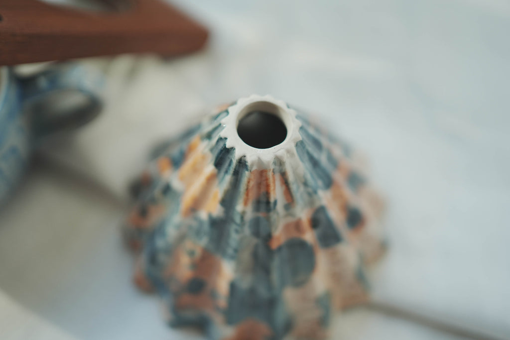 咖啡手沖架_泰國職人作品摺紙濾杯_a藍黃水染班點