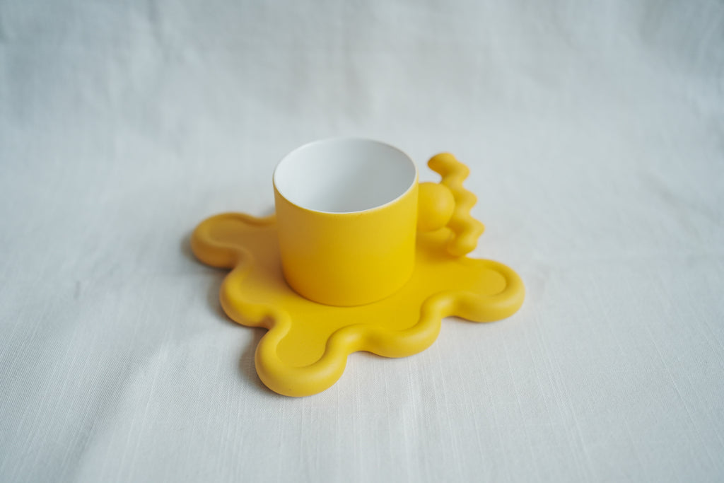 陶瓷波浪杯盤組 - 黃