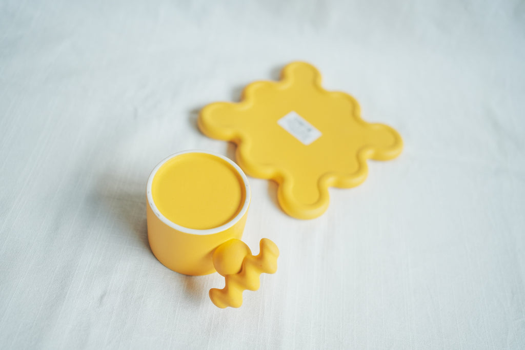 陶瓷波浪杯盤組 - 黃