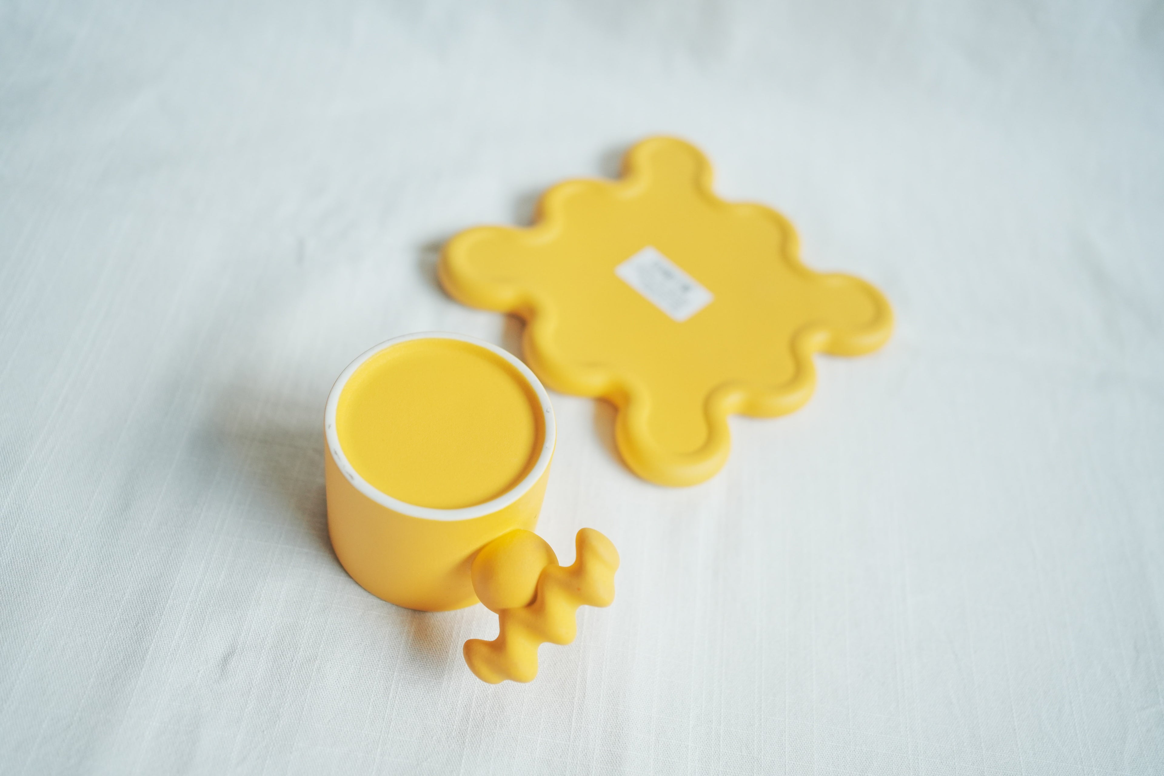 陶瓷波浪杯盤組 - 黃