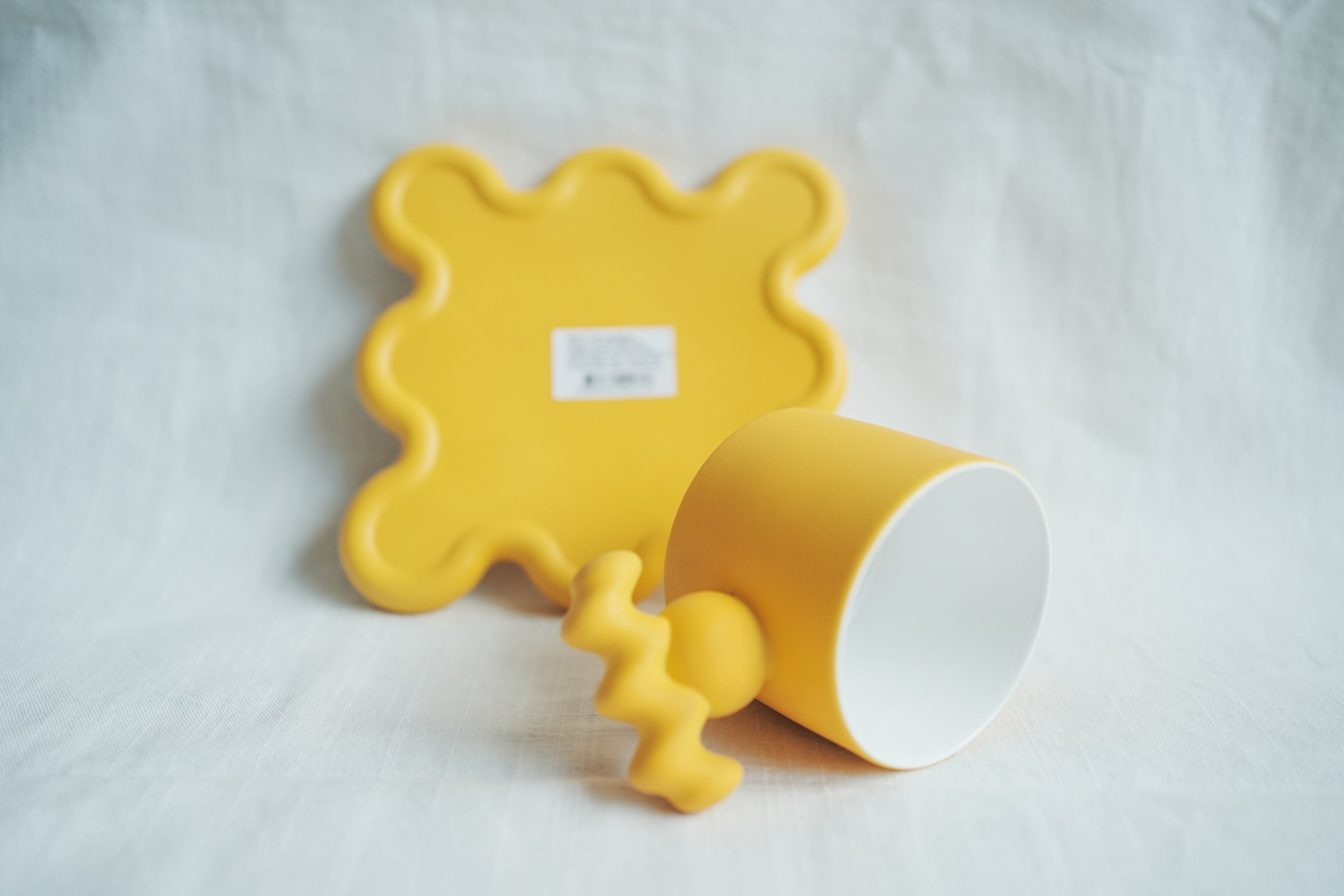 陶瓷波浪杯盤組 - 黃