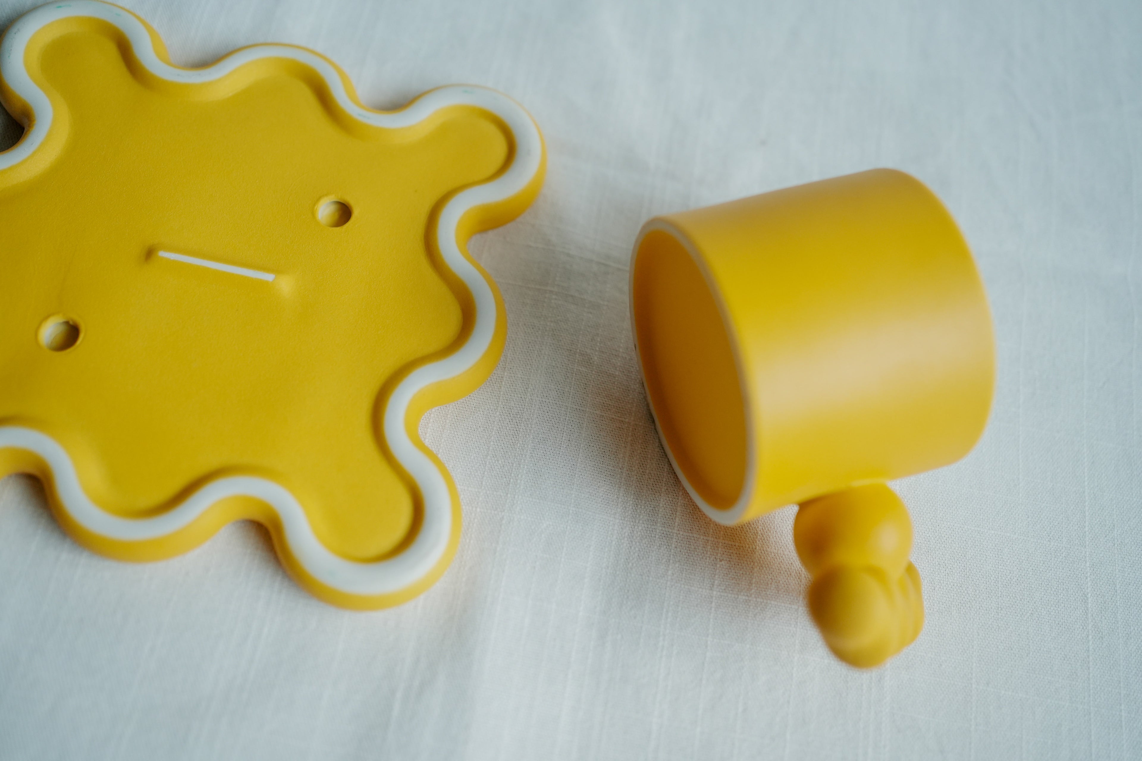 陶瓷波浪杯盤組 - 黃