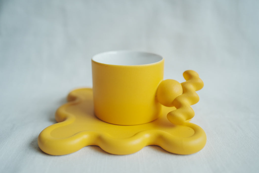 陶瓷波浪杯盤組 - 黃