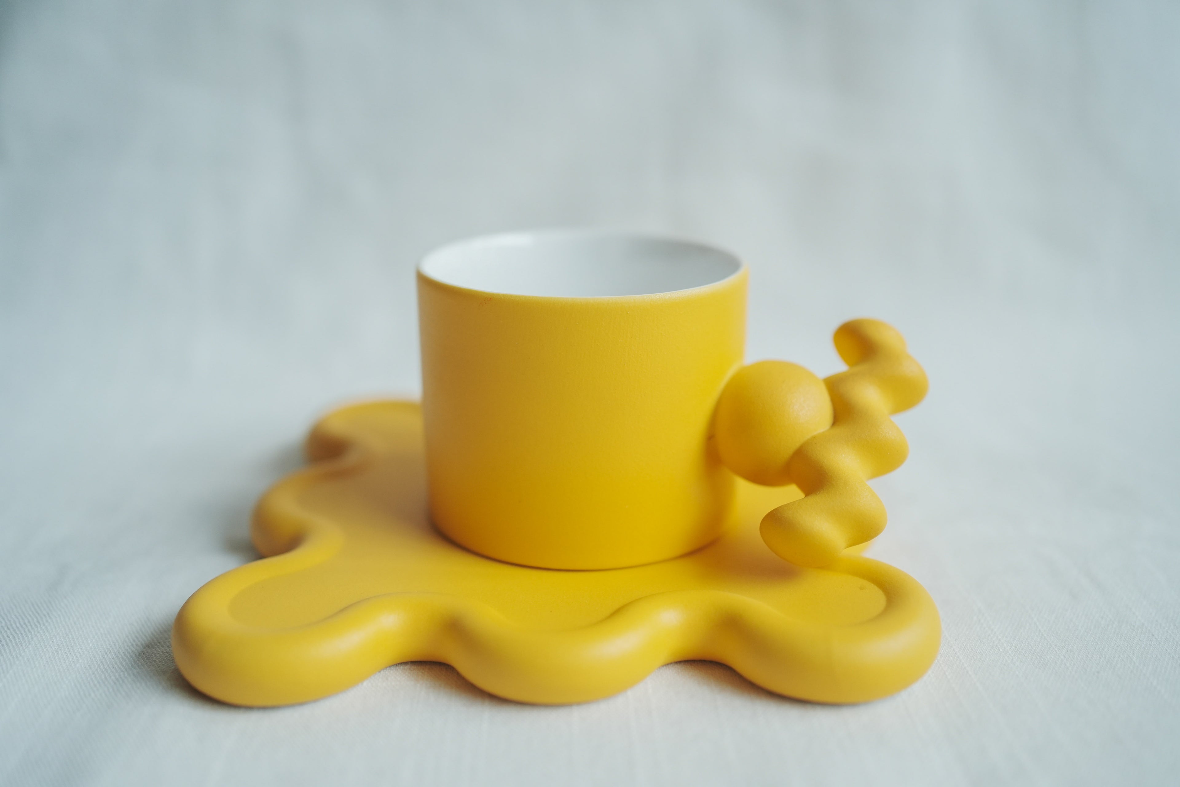 陶瓷波浪杯盤組 - 黃