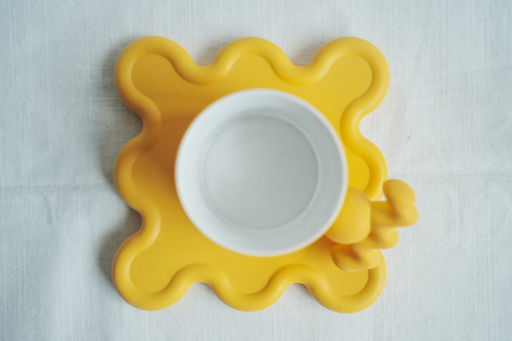 陶瓷波浪杯盤組 - 黃