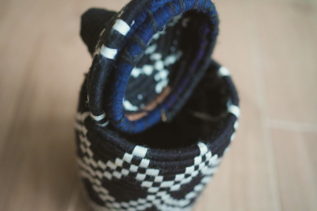 北非手工藝【C】Smal 草編彩織置物籃 (帶蓋)_大菱形_黑